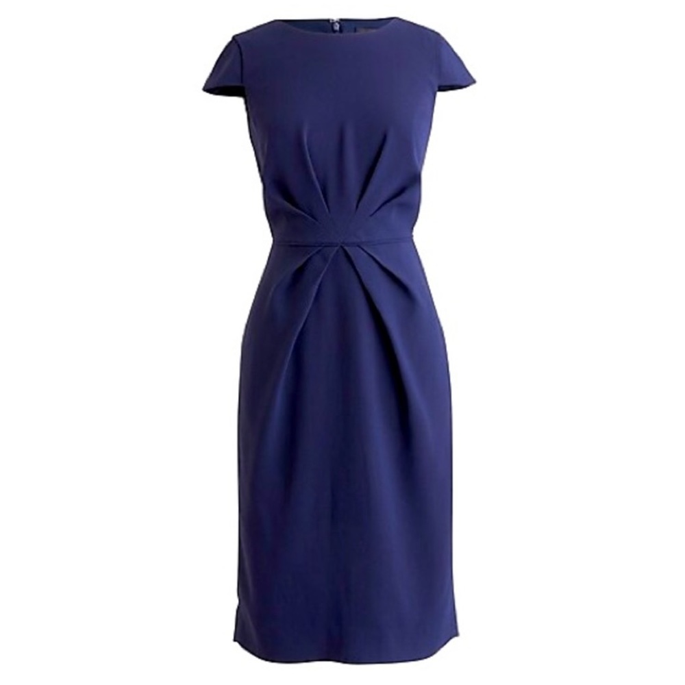 New J. Crew Navy Blue Pleat Front Sheath Dress Size 8 Tall
